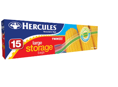 Hercules Resealable Large Storage Bag 15Pk