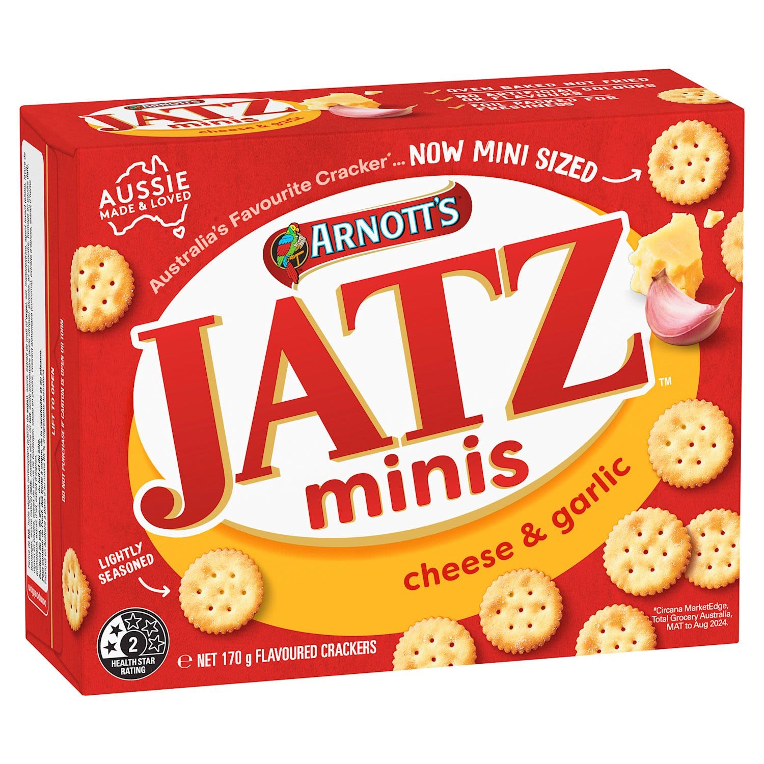 Arnotts Jatz Mini Crackers Cheese & Garlic 170G