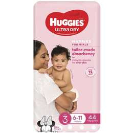Huggies Ultra Dry Nappies 3 Crawler 6-11kg Girl 44 Pack
