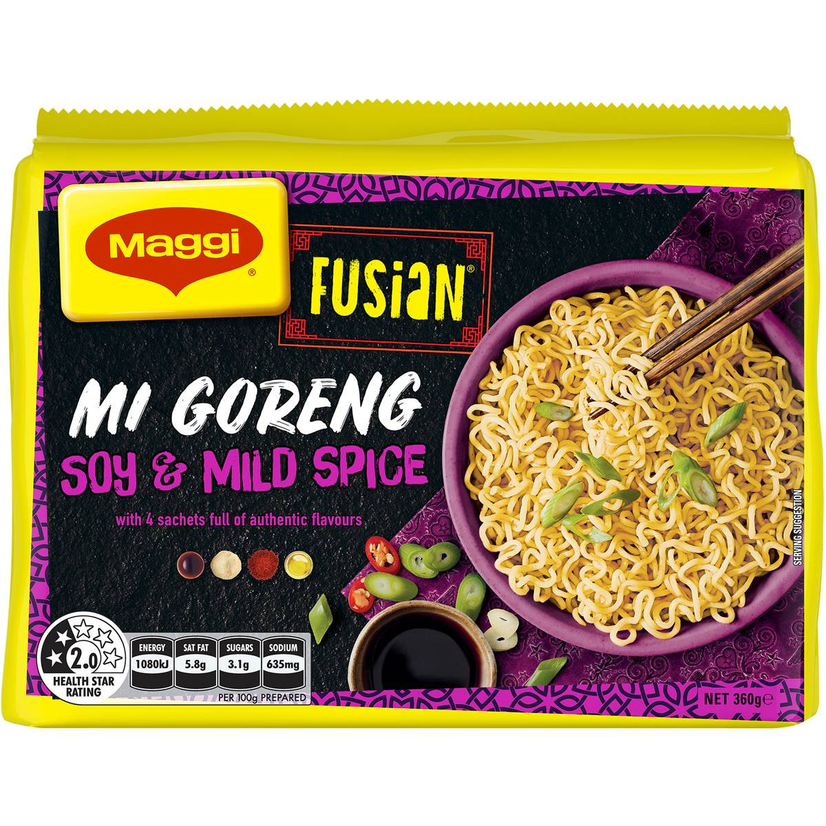 Maggi Fusian 2 Min Noodles Soy And Mild 5Pk