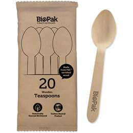 Biopak Teaspoons Wooden 20PK