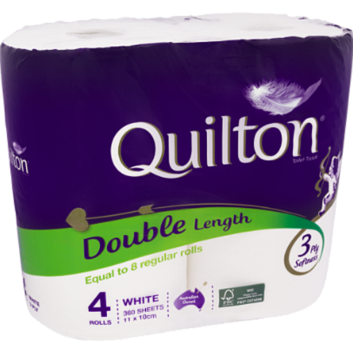 Quilton Double Length Toilet Tissue 3Ply 4Pk
