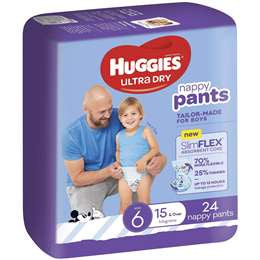 Huggies Ultra Dry Nappy Pants Boy 6 Junior  15kg+ 24 pk