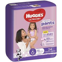Huggies Ultra dry Nappy Pants 6  Junior Girls 15kg 24pkt