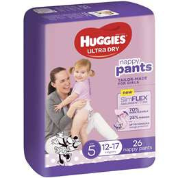 Huggies Ultra Dry Nappy Pants 5  Walker Girls 12 - 17kg  26pk