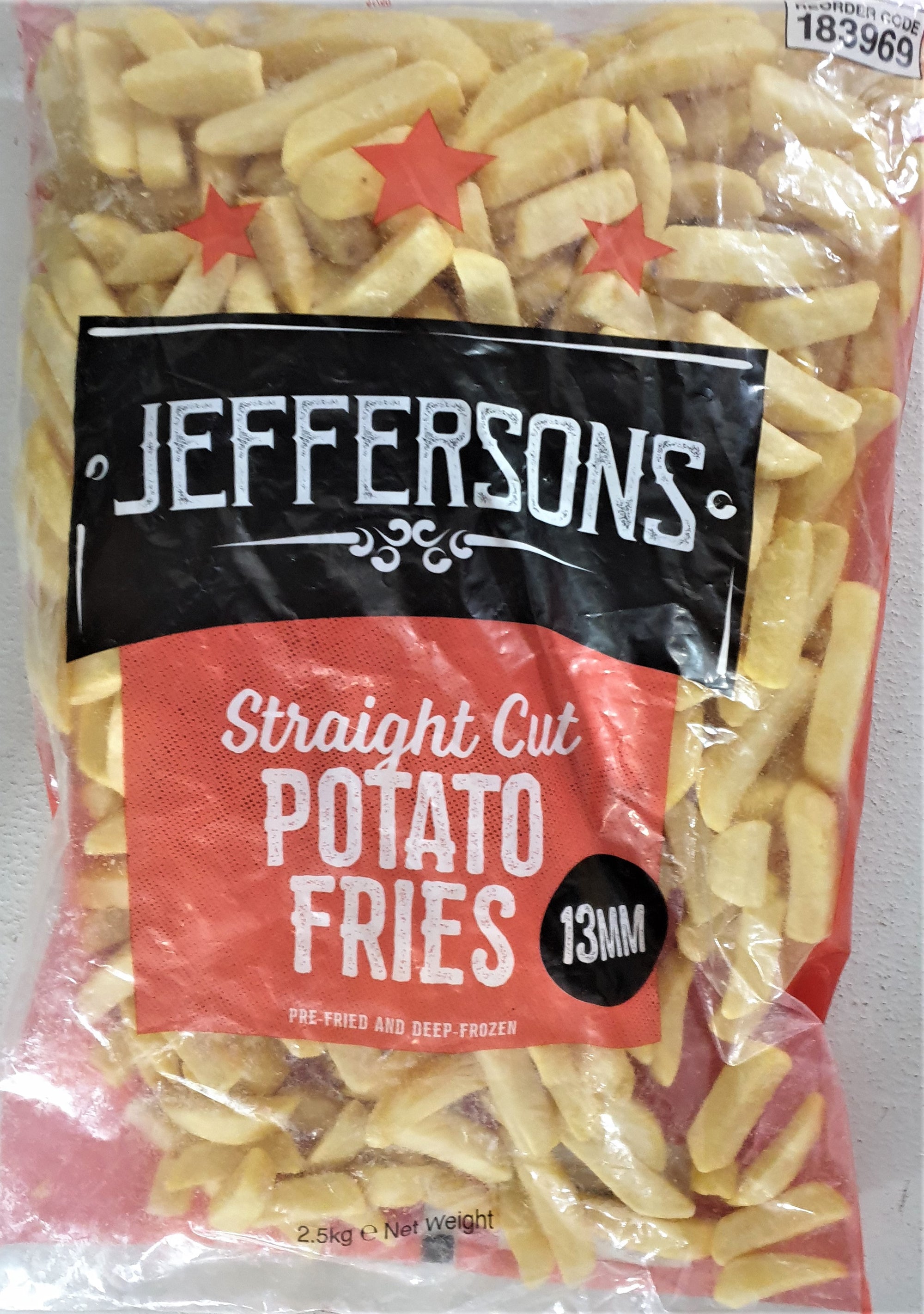 Jeffersons Straight Cut Potato Fries 13mm GF 2.5Kg