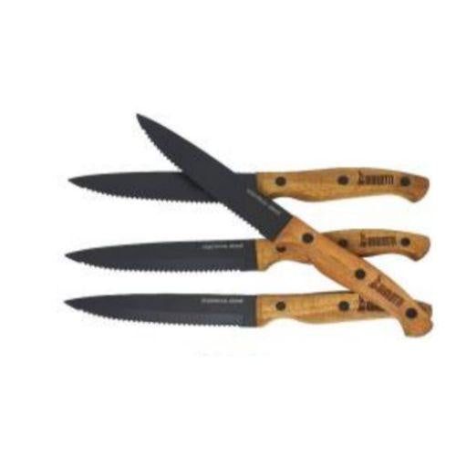 Acacia Handle With Black Blade 4x5 inch Steak Knife Set