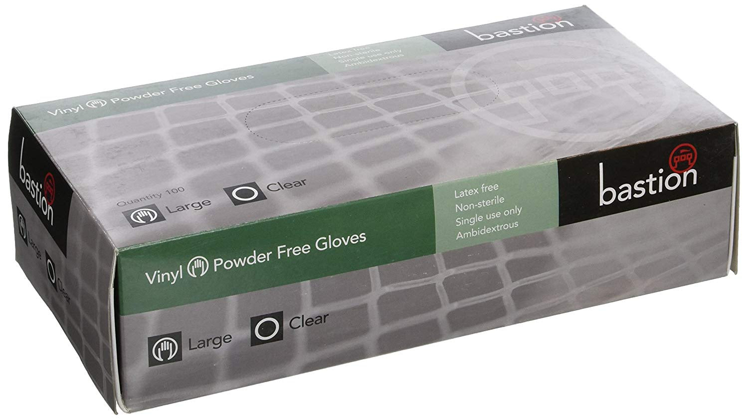 Bastion Gloves Vinyl Powder Free Clear Large 100Pk