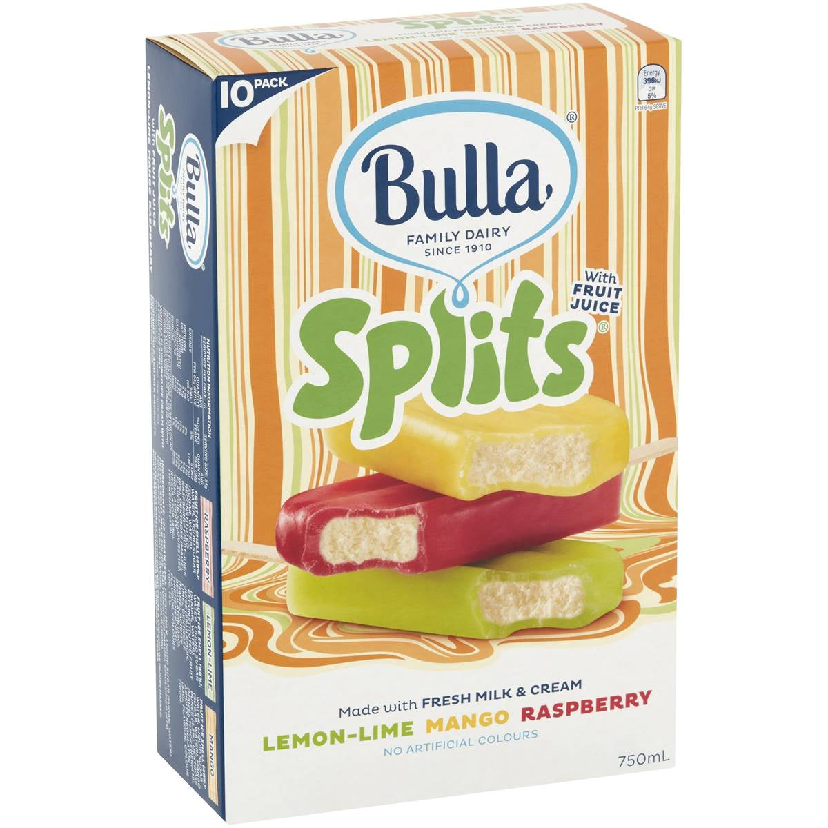 Bulla Splits Lemon-Lime Mango Raspberry 10Pk