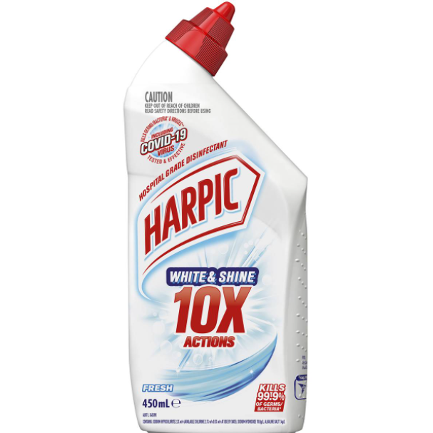 Harpic White & Shine Bleach Gel Original Fresh Hospital Grade Toilet Disinfectant 450Ml