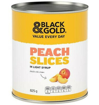 Black & Gold Peach Slices In Light Syrup 825G