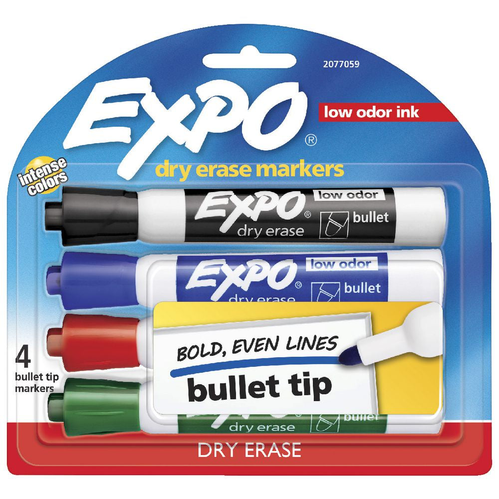 Expo Dry Erase Whiteboard Marker Bullet Tip Assorted 4Pk