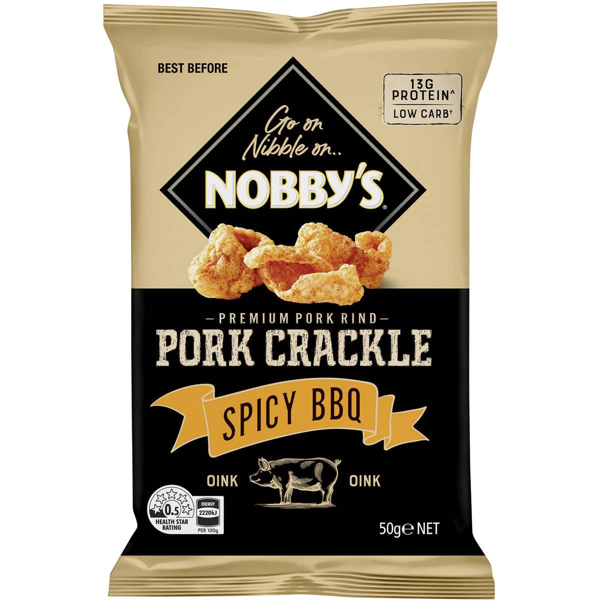 Nobbys Spicy Barbeque Pork Crackle 50G