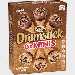 Peters Drumstick Minis Super Choc And Caramel Nut 6Pk 480Ml