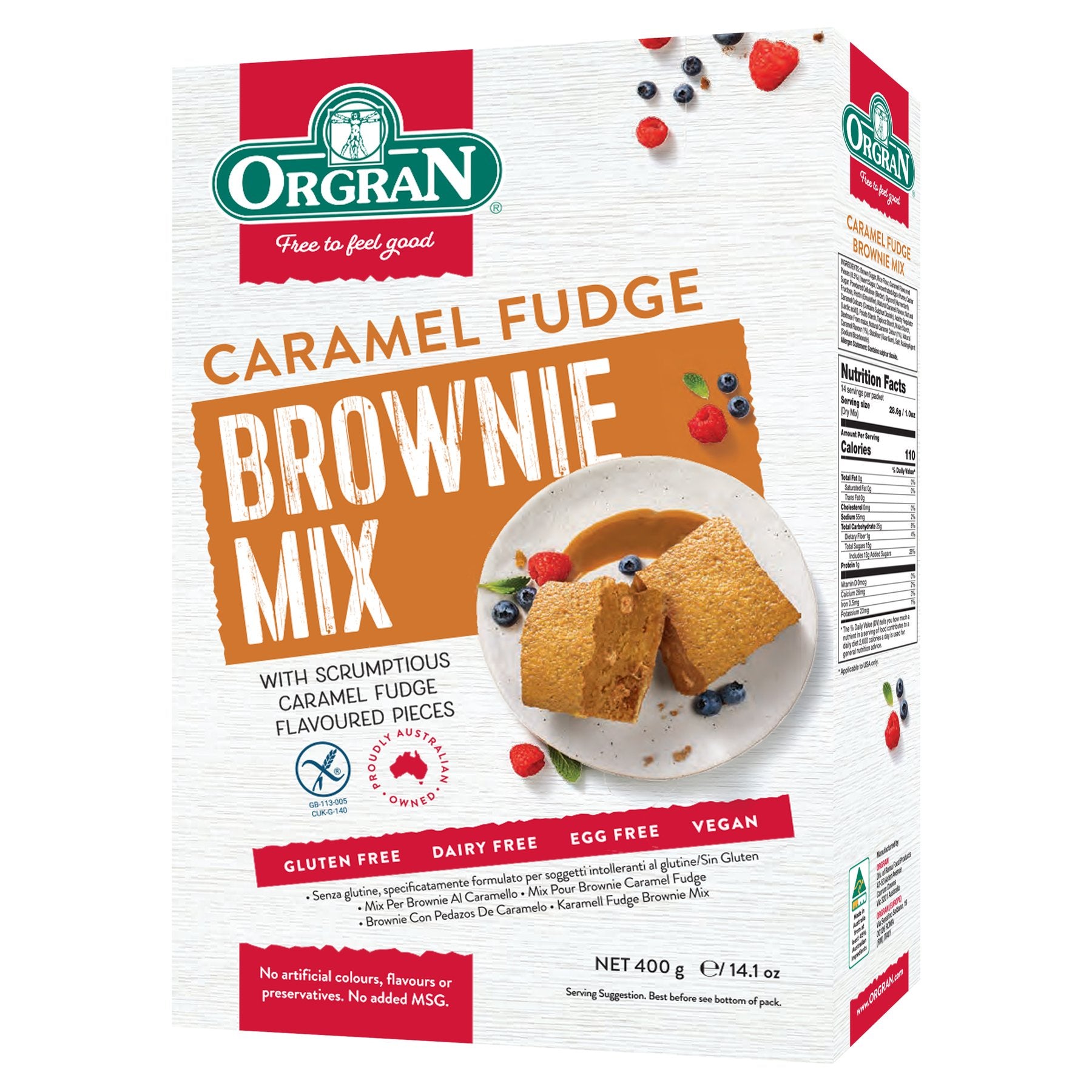 Orgran Gluten Free Caramel Fudge Brownie Mix 400G