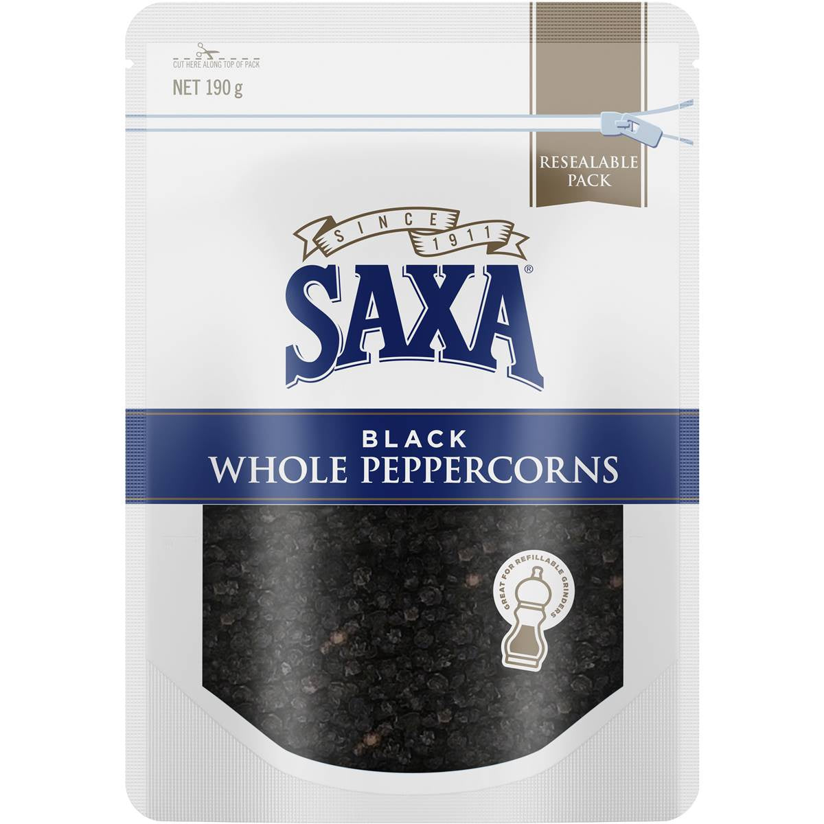 Saxa Black Whole Peppercorns Refill 190G
