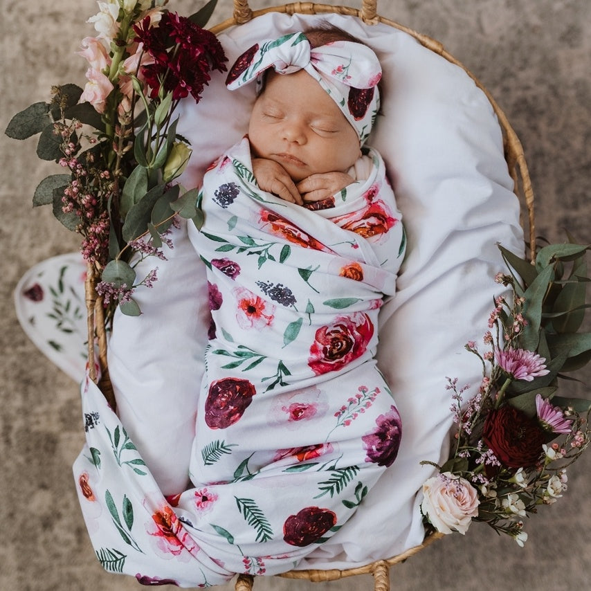 Snuggle Hunny Kids Baby Wrap & Hat Peony Bloom